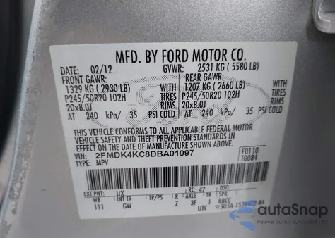 2013 Ford Edge Limited z USA, uszkodzony, nr VIN 2FMDK4KC8DBA01097